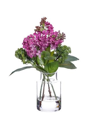 ALL STATE FLORAL - 12" Lilac Silk Flower Arrangement w/Glass Vase PURPLE