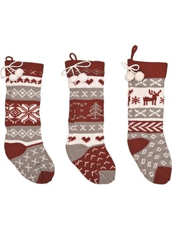 TRANSPAC - Knit Fabric Christmas Stocking 3 ASST