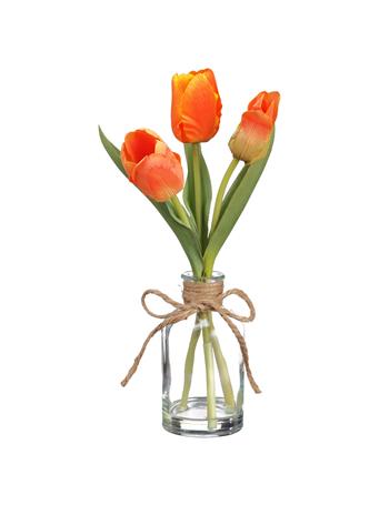 ALL STATE FLORAL - 11" Tulip Silk Flower Arrangement With Glass Vase ORANGE