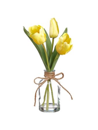 ALL STATE FLORAL - 11" Tulip Silk Flower Arrangement With Glass Vase YELLOW