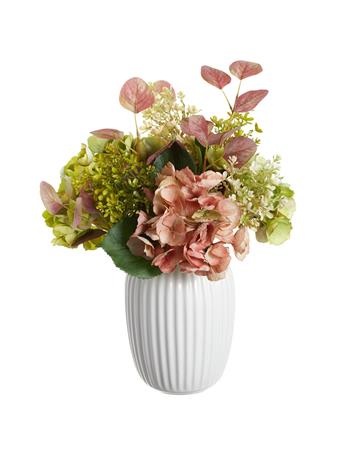 ALL STATE FLORAL - 17.5" Hydrangea, Lilac & Eucalyptus Leaf Silk Flower Arrangement w/Ceramic Vase PINK
