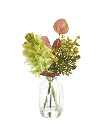 ALL STATE FLORAL - 10.5" Hyacinth, Lilac & Eucalyptus Leaf Silk Flower Arrangement w/Glass Vase GREEN
