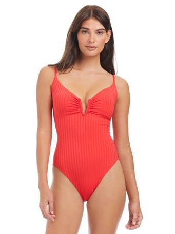 SANCTUARY CLOTHING - Women's Refresh Rib V-Wire Mio One-Piece Swimsuit MARS RED