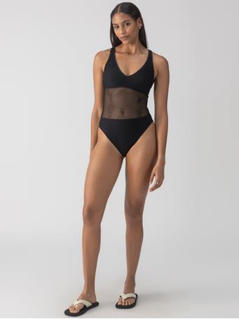 SANCTUARY CLOTHING - Sea Crochet High Leg Scoop Neck One-Piece BLACK