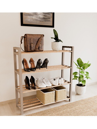 FIXWOOD - Wooden Shoe Rack with Rods BEIGE
