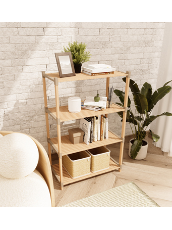 FIXWOOD - Wooden Multipurpose 4-Tier Shelf BEIGE