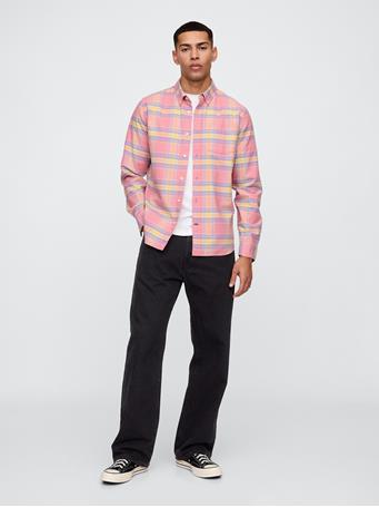 GAP - Oxford Shirt in Standard Fit PINK MADRAS PLAID