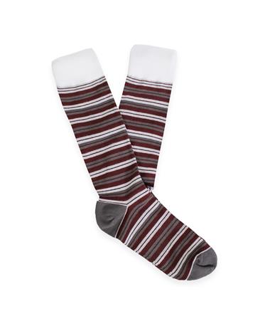 Maroon Grey & White Double Striped Men's Dress Socks