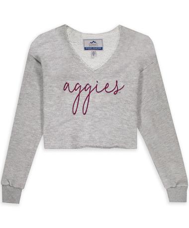 Aggies Grey V-Neck Cropped Sweater