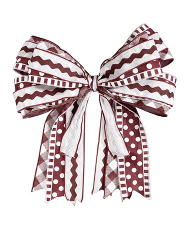 Maroon And White Patterned Bow