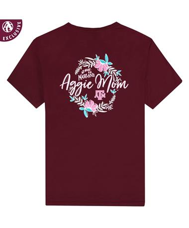 Texas A&M Aggie Comfort Wash Maroon and Pink Floral Mom T-Shirt