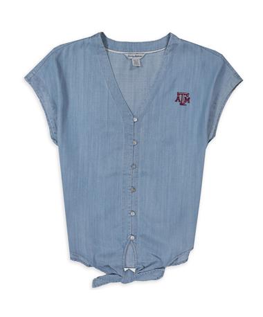 Texas A&M Tommy Bahama Chambray All Day Short Sleeve Tie Shirt