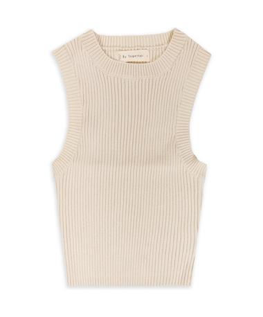 By Together Cream Ribbed High Neck Tank