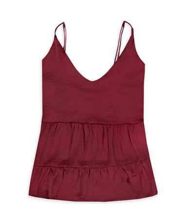 Tiered V-Neck Tank Top Wine