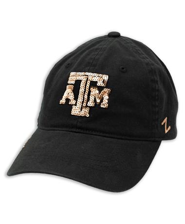 Texas A&M Adjustable Rose Gold Bedazzled Black Hat