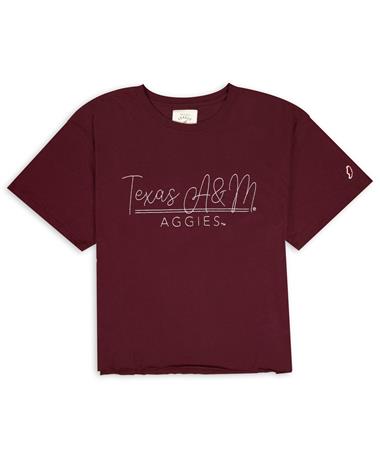 Texas A&M Maroon Crop Script T-Shirt