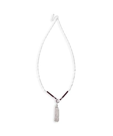 Texas A&M Maroon And White Beaded Silver Tassel Necklace