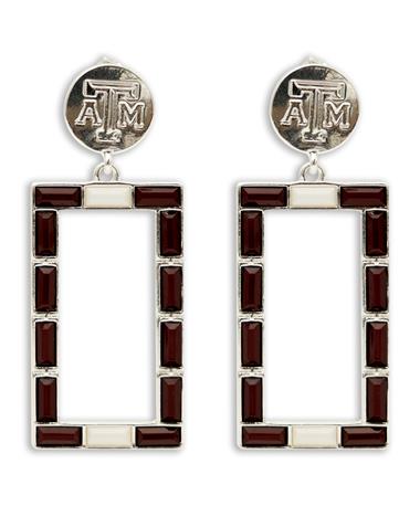 Texas A&M Maroon And White Rectangle Beaded Earrings
