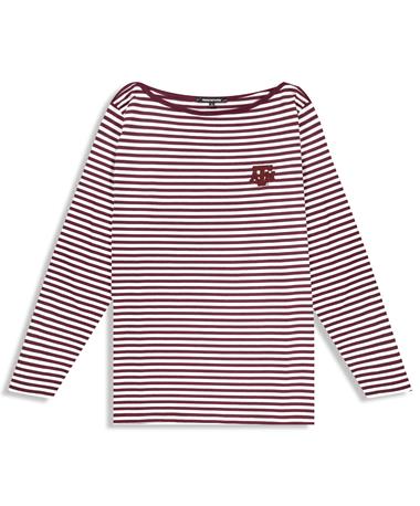 Texas A&M Striped Maroon/White Boatneck Top