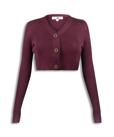 Maroon Tito Button Knit Cropped Cardigan