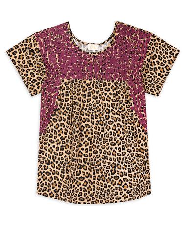 Leopard and Maroon Embroidery Top