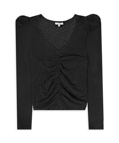 Long Sleeve Black Anya Slub Fashion Blouse