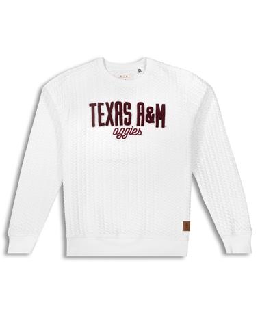 Texas A&M Blowing Rock Cable Knit White Sweatshirt