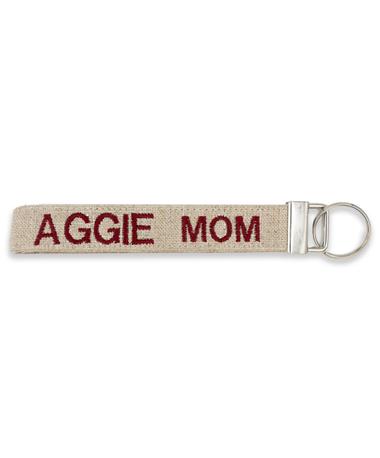 Aggie Mom Embroidered Maroon and Natural Keychain
