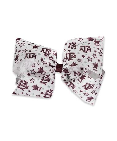 Texas A&M Maroon And White Beveled ATM And Stars Medium Bow