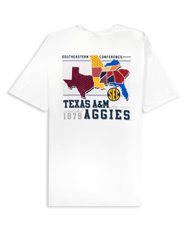Texas A&M Aggies SEC Map White T-Shirt