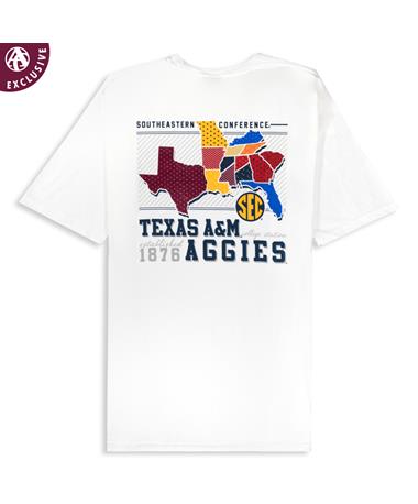 Texas A&M Aggies SEC Map White T-Shirt