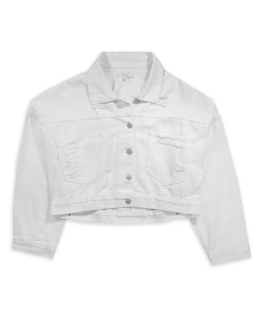 White Distressed Rhinestone Denim Jacket