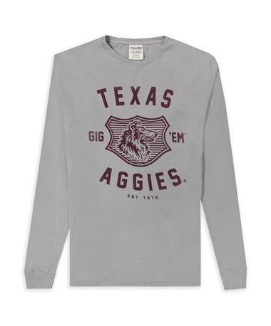 Texas A&M Aggies Reveille Shield Long Sleeve Grey T-Shirt