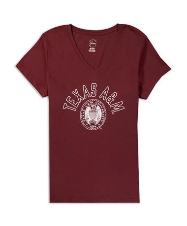 Texas A&M Ring Crest V-Neck Maroon Tee