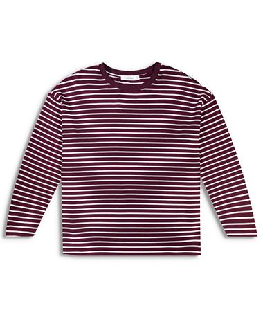 Maroon And White Striped Long Sleeve Tee