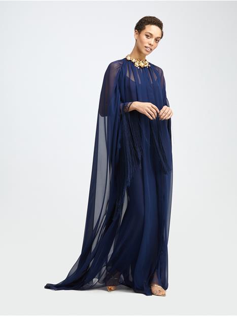 FRINGED BUTTON FRONT SILK CAFTAN