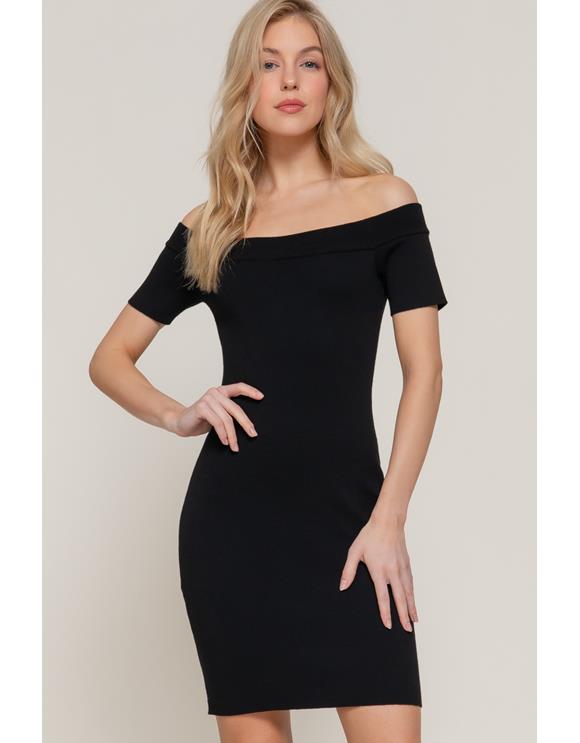 OFF SHOULDER SS MINI DRESS BLACK | Gibbons
