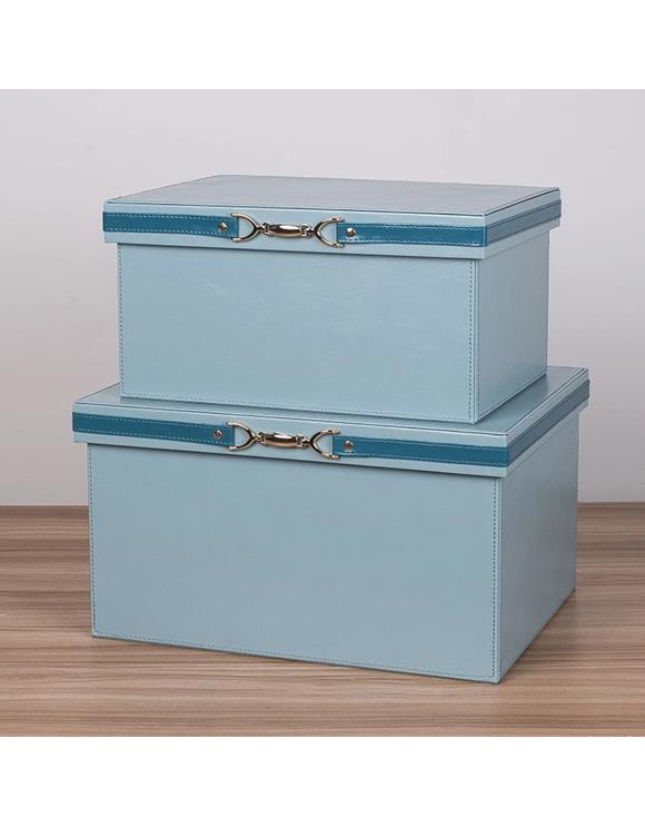 Storage Box Belted Detail Medium Blue, Leather Storage Boxes With Lids
