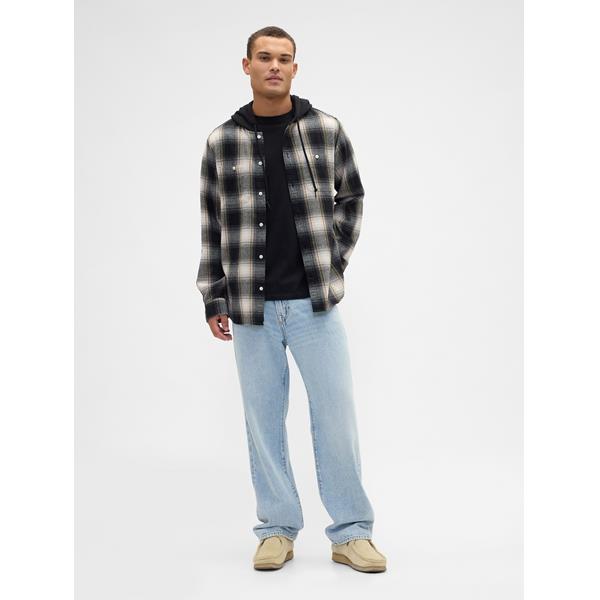 V-LS STANDARD HOODED FLANNEL KHAKI BLACK PLAID | Gibbons