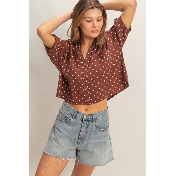 POLKA DOT BUTTON DOWN SHIRT CHESTNUT | Gibbons
