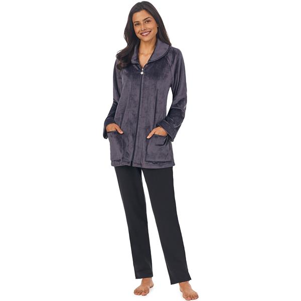 EILEEN WEST Lux Velour Short Bed Jacket 010 CHARCOAL Gibbons