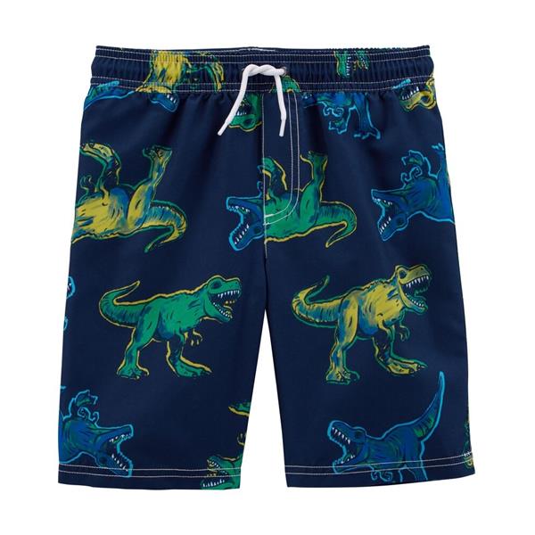 Babyhug Swimming Trunk With Dino Print & Cap - Navy Blue main image 0
