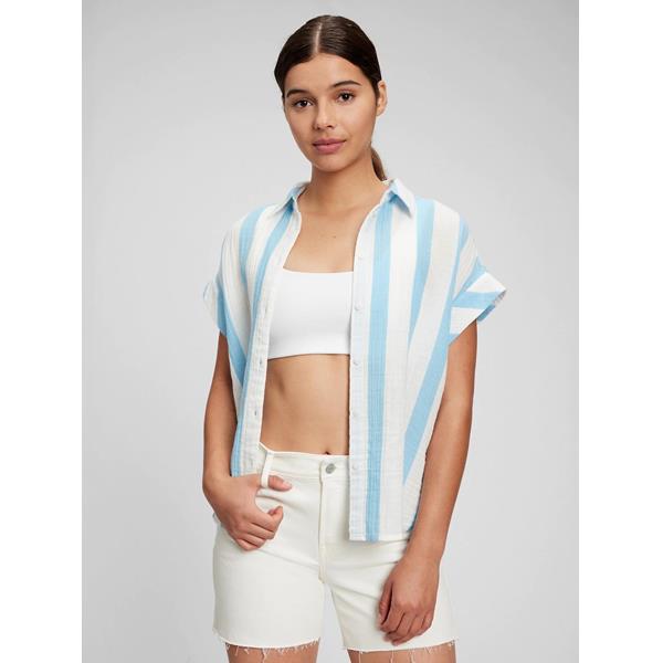 SS GAUZE SHIRT LIGHT BLUE STRIPE Gibbons