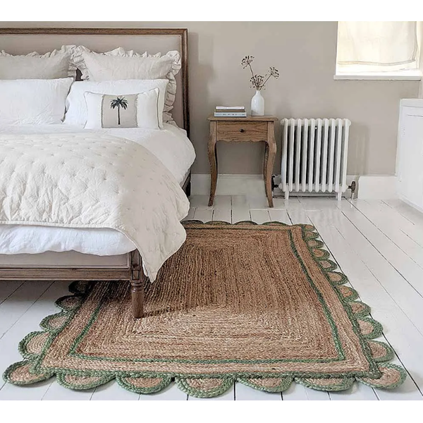 SISAL RUG WITH SCALLOP EDGE GREY GREEN | Gibbons