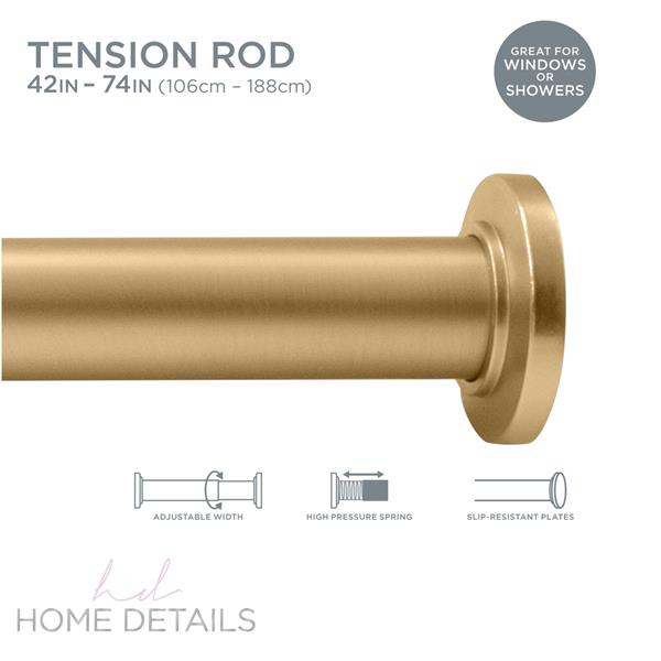 TENSION ROD 1IN 42-74 SATIN GOLD GOLD | Gibbons