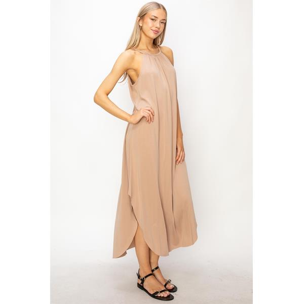 Asymmetrical Halter Midi Dress with Fringe Detailing - Gold main image 0