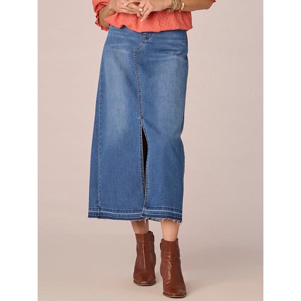 36 ABSOLUTION HIGH RISE FRONT SLIT SKIRT MID BLUE | Gibbons