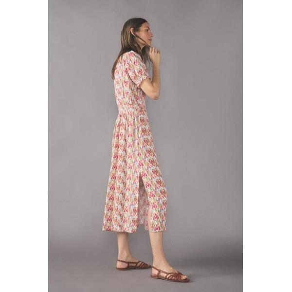 V519 V Neck Print Dress With Buckle Blue/Green main image 1