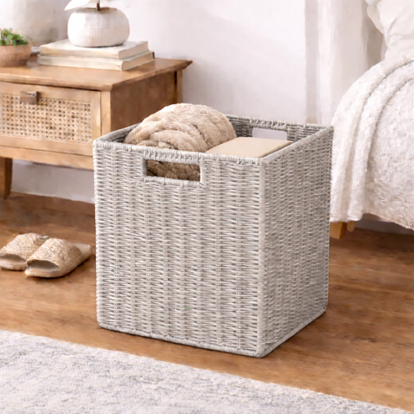 PAPER RATTAN KD CUBE GREY | Gibbons