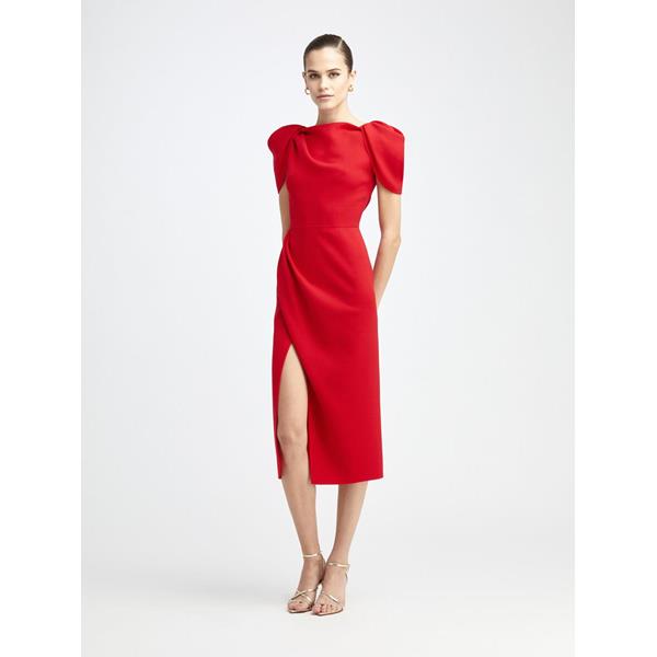 Draped Sleeve Slit Midi Dress | Dresses | Oscar de la Renta Carmine ...
